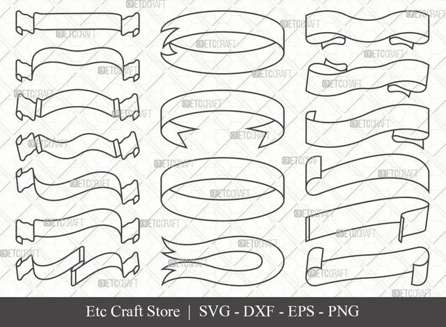 Text Ribbon Outline SVG Cut File | Text Banner Svg | Banner Ribbon | Birthday Banner Svg | Text Ribbon Bundle | Eps | Dxf | Png SVG ETC Craft 