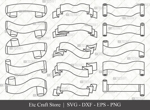 Text Ribbon Outline SVG Cut File | Text Banner Svg | Banner Ribbon | Birthday Banner Svg | Text Ribbon Bundle | Eps | Dxf | Png SVG ETC Craft 
