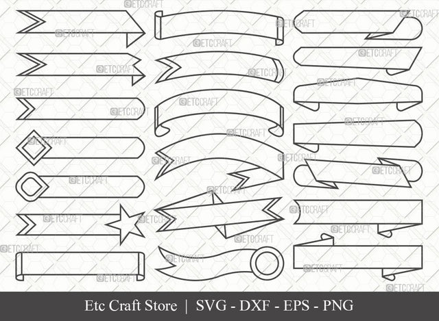 Text Ribbon Outline SVG Cut File | Text Banner Svg | Banner Ribbon | Birthday Banner Svg | Text Ribbon Bundle | Eps | Dxf | Png SVG ETC Craft 