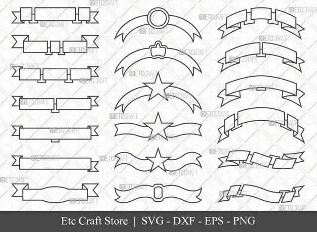 Text Ribbon Outline SVG Cut File | Text Banner Svg | Banner Ribbon | Birthday Banner Svg | Text Ribbon Bundle | Eps | Dxf | Png SVG ETC Craft 
