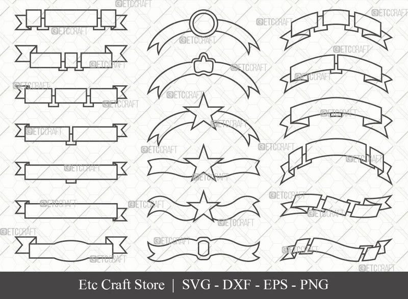 Text Ribbon Outline SVG Cut File | Text Banner Svg | Banner Ribbon | Birthday Banner Svg | Text Ribbon Bundle | Eps | Dxf | Png SVG ETC Craft 