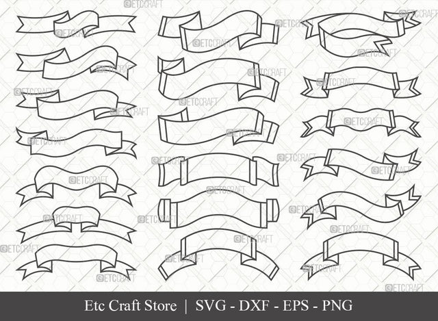 Text Ribbon Outline SVG Cut File | Text Banner Svg | Banner Ribbon | Birthday Banner Svg | Text Ribbon Bundle | Eps | Dxf | Png SVG ETC Craft 