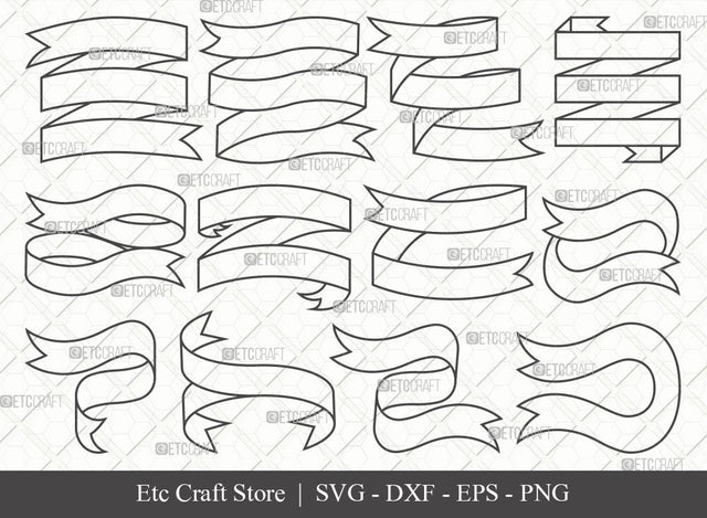 Text Ribbon Outline SVG Cut File | Text Banner Svg | Banner Ribbon | Birthday Banner Svg | Text Ribbon Bundle | Eps | Dxf | Png SVG ETC Craft 