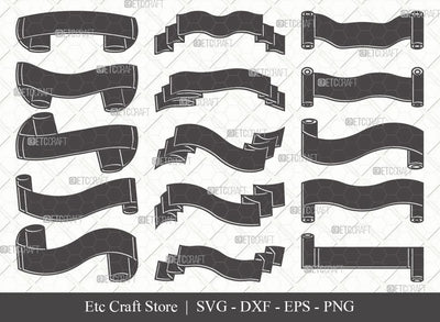 Text Ribbon Silhouette SVG Cut File | Text Banner Svg | Banner Ribbon | Birthday Banner Svg | Text Ribbon Bundle | Eps | Dxf | Png SVG ETC Craft 