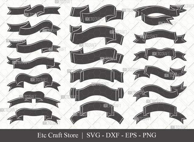 Text Ribbon Silhouette SVG Cut File | Text Banner Svg | Banner Ribbon | Birthday Banner Svg | Text Ribbon Bundle | Eps | Dxf | Png SVG ETC Craft 