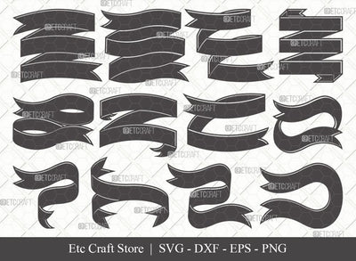 Text Ribbon Silhouette SVG Cut File | Text Banner Svg | Banner Ribbon | Birthday Banner Svg | Text Ribbon Bundle | Eps | Dxf | Png SVG ETC Craft 