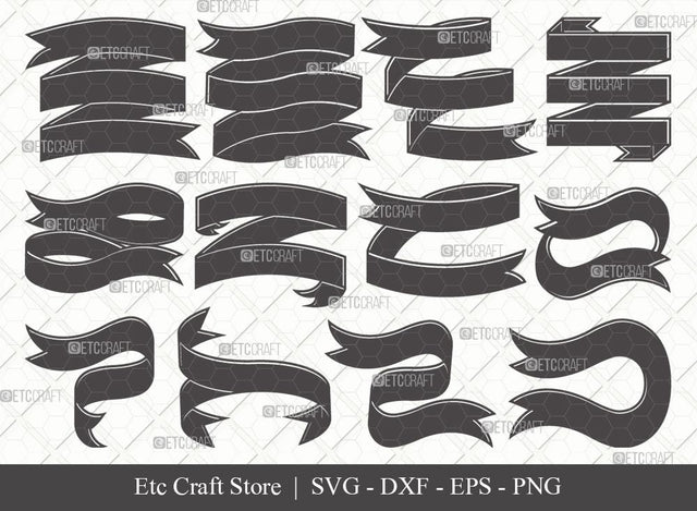 Text Ribbon Silhouette SVG Cut File | Text Banner Svg | Banner Ribbon | Birthday Banner Svg | Text Ribbon Bundle | Eps | Dxf | Png SVG ETC Craft 