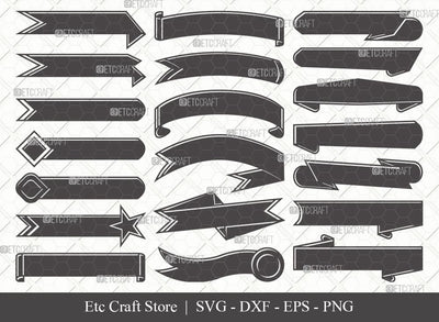 Text Ribbon Silhouette SVG Cut File | Text Banner Svg | Banner Ribbon | Birthday Banner Svg | Text Ribbon Bundle | Eps | Dxf | Png SVG ETC Craft 