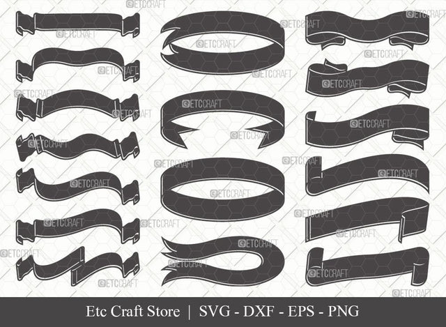 Text Ribbon Silhouette SVG Cut File | Text Banner Svg | Banner Ribbon | Birthday Banner Svg | Text Ribbon Bundle | Eps | Dxf | Png SVG ETC Craft 