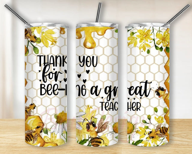 Thank You For Bee-ing A Great Teacher Tumbler Png, Teacher Bee 20oz Skinny Tumbler, Teacher Appreciation Tumbler Design, Sunflower Bee Tumbler Wrap, Instant Download Sublimation BouDesign 