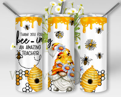 Thank You For Being An Amazing Teacher Tumbler Png, Honey Bee Gnome 20oz Skinny Tumbler, Bee Daisy Tumbler Wrap, Bee Sublimation Design, Digital Download Sublimation WillowSageDesign 