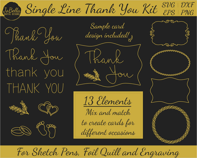 Thank You Kit - 13 Foil Quill / Single Line Sketch Mix and Match Designs SVG JoBella Digital Designs 