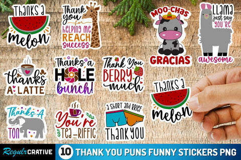 Thank You Puns Funny Png Stickers Bundle Sublimation Regulrcrative 