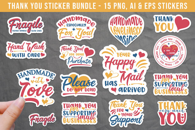 Thank You Stickers | 15 Printable Packaging Stickers for Small Businesses Sublimation Hippo Creations 