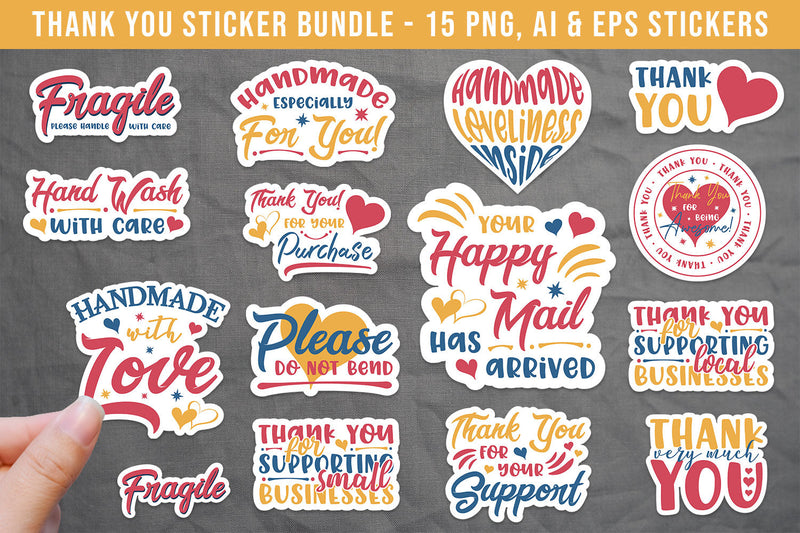 Thank You Stickers | 15 Printable Packaging Stickers for Small Businesses Sublimation Hippo Creations 
