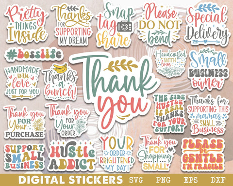 Thank you stickers SVG PNG bundle, Entrepreneur sticker bundle, inspirational Quote sticker, Small Business svg sticker, Packaging sticker SVG etcify 