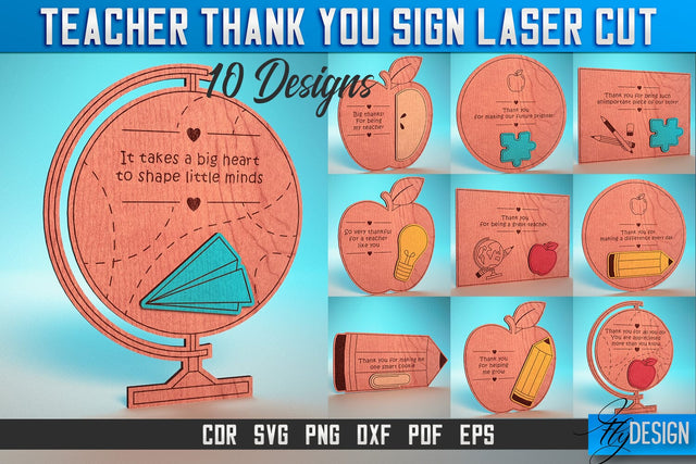 Thank You Teacher Sign Laser Cut SVG Bundle | Customizable Design SVG Fly Design 