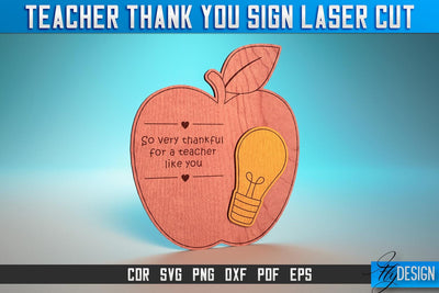Thank You Teacher Sign Laser Cut SVG | Teacher Laser Cut SVG Design | CNC Files SVG Fly Design 