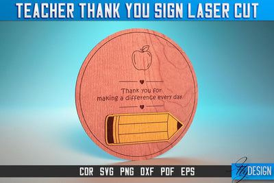 Thank You Teacher Sign Laser Cut SVG | Teacher Laser Cut SVG Design | CNC Files SVG Fly Design 