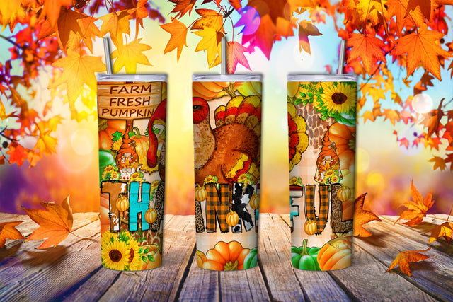 Thankful 20oz Skinny Tumbler Sublimation Design, Thankful Png, Thankful Tumbler Png, Template For Tumbler, Pumpkin Tumbler, Digital Download Sublimation SublimationDesignShop 