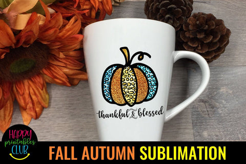 Thankful and Blessed -Fall Autumn Sublimation Design PNG Sublimation Happy Printables Club 