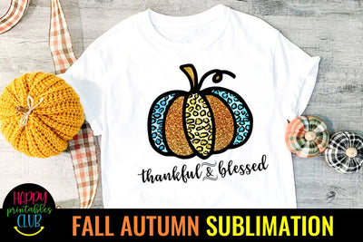 Thankful and Blessed -Fall Autumn Sublimation Design PNG Sublimation Happy Printables Club 