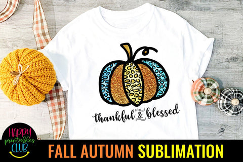 Thankful and Blessed -Fall Autumn Sublimation Design PNG Sublimation Happy Printables Club 