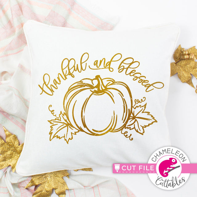 Thankful and Blessed Pumpkin - Fall - Autumn - SVG PNG DXF EPS JPEG SVG Chameleon Cuttables 