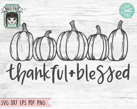 Thankful and Blessed SVG, Pumpkin SVG, Row of Pumpkins SVG cut file, Fall quotes svg, thanksgiving svg, autumn sign, fall svg, harvest svg, halloween svg SVG Wild Pilot 