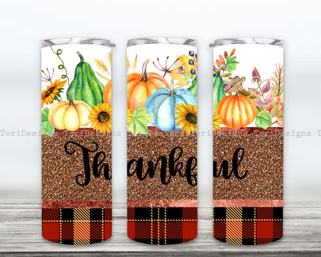 Thankful Autumn Fall Pumpkins 20 oz Skinny Tumbler Sublimation Wrap Design, Straight & Tapered Wrap, Tumbler Wrap, Tumbler PNG Sublimation ToriDesigns 