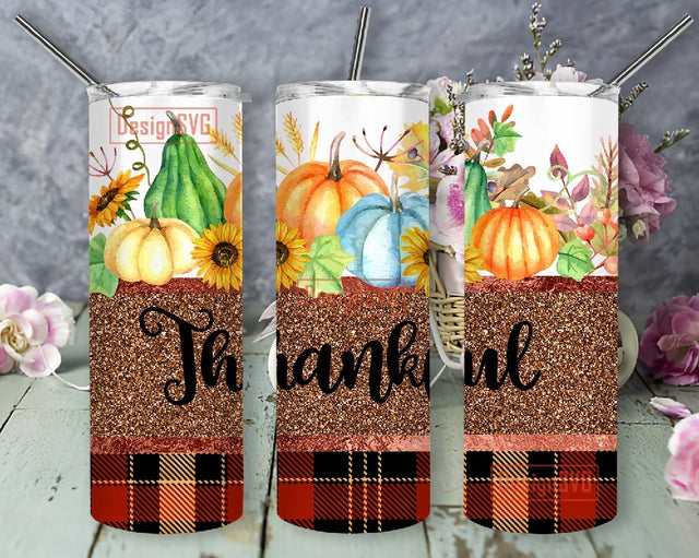 Thankful Autumn Fall Pumpkins 20oz Skinny Tumbler PNG Straight Instant Digital Download Sublimation DesignSVG 