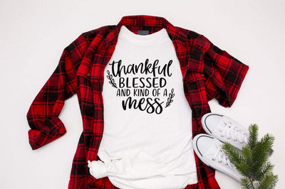 Thankful, Blessed and Kind of A Mess - Mom Life Quote svg, Funny Quote svg, Fall T-Shirt svg, Thankful Cut File, Thankful and Blessed svg SVG Simply Cutz 