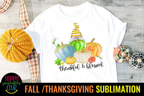 Thankful Blessed Gnome -Fall Thanksgiving Sublimation Design Sublimation Happy Printables Club 