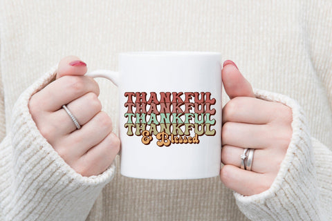 Thankful & Blessed | Retro Thanksgiving PNG Sublimation CraftLabSVG 