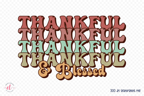 Thankful & Blessed | Retro Thanksgiving PNG Sublimation CraftLabSVG 