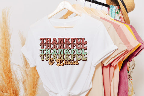 Thankful & Blessed | Retro Thanksgiving PNG Sublimation CraftLabSVG 