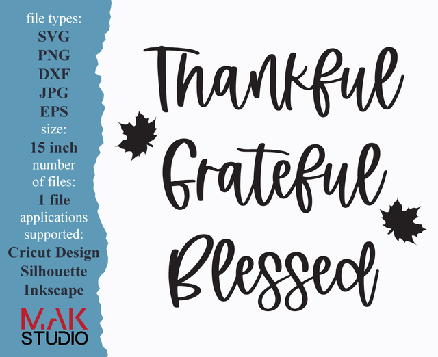 Thankful, Grateful, Blessed svg, Thankful grateful blessed svg, Thankful, Grateful, Blessed png, Thankful and blessed svg SVG MAKStudion 