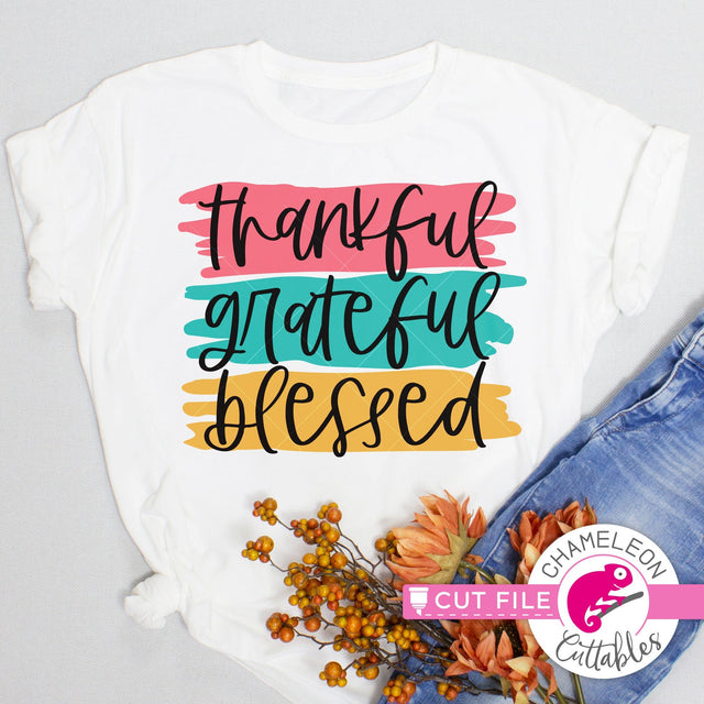 Thankful Grateful Blessed Thanksgiving layered svg png dxf SVG Chameleon Cuttables 