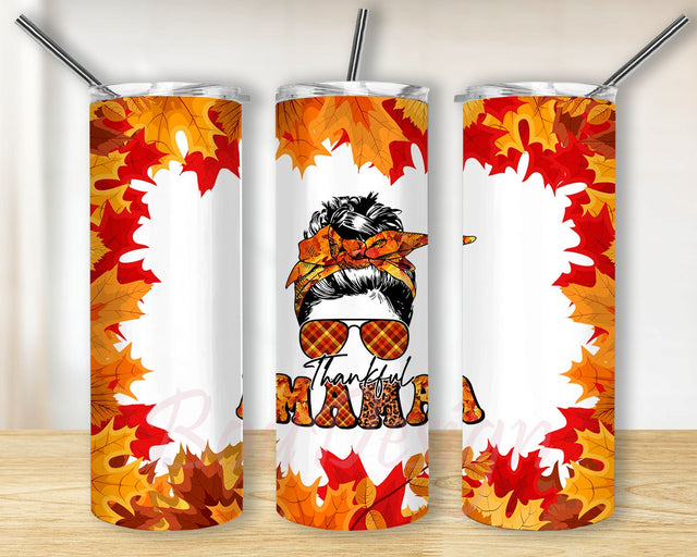 Thankful Mama Tumbler PNG, Thankful Mom Tumbler Sublimation Design Download, Seamless 20oz Skinny Tumbler Design PNG, Fall, Thanksgiving Sublimation BouDesign 