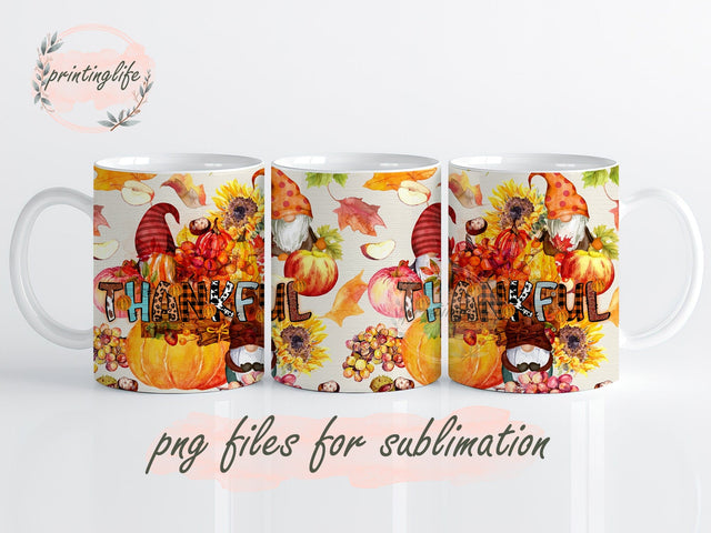 Thankful Mug Wrap, Pumpkin Press Sublimation Png, Thanksgiving Sublimation Designs, Thankful Grateful Blessed 11 oz mug wrap, Fall Mug Press Sublimation Prints Sublimation PrintingLife 