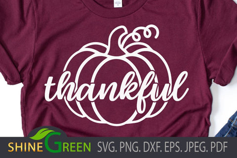 Thankful Pumpkin Fall SVG DXF EPS Autumn - Cricut, Sublimation SVG Shine Green Art 