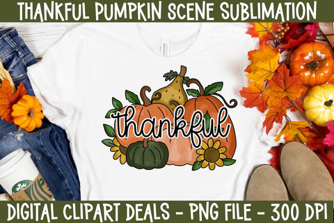 Thankful Pumpkin Scene Sublimation - Fall Pumpkin Tshirt Sublimation Sublimation Digital Clipart Deals 