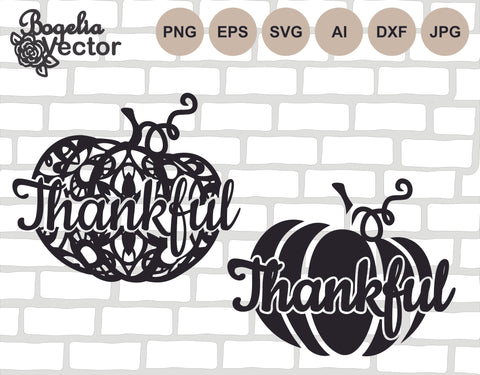 Thankful Pumpkin Svg file Bundle, Pumpkin Cut file, Fall Printable, Design Outline, Autumn Clipart, Thanksgiving, Decor, Digital Downloads SVG BogeliaVector 