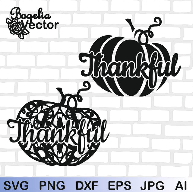 Thankful Pumpkin Svg, Pumpkin Cut file, Fall Svg for Shirts, Lace Pumpkin, Svg Design, Outline, Autumn, Thanksgiving, Cricut, Silhouette SVG BogeliaVector 
