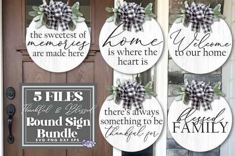 Thankful Round Farmhouse Sign Bundle, Family Svg Door Hanger SVG Crafty Mama Studios 