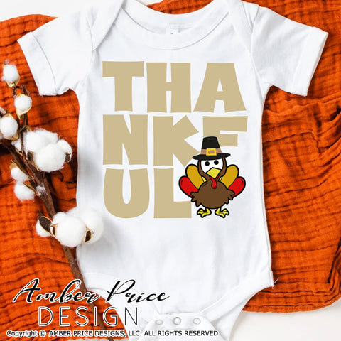 Thankful SVG PNG DXF | Thankful Turkey SVG | Kid's Thanksgiving SVG | Child's Fall Shirt SVG | Holiday Home Decor SVGs SVG Amber Price Design 