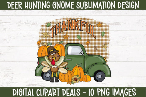 Thankful Turkey Sublimation - Thanksgiving Old Green Truck Sublimation PNG T-shirt Design Sublimation Digital Clipart Deals 