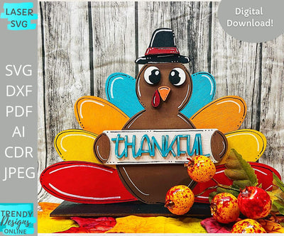 Thankful Turkey svg, Fall shelf sitter Glowforge laser cut svg SVG Trendy Designs Online 