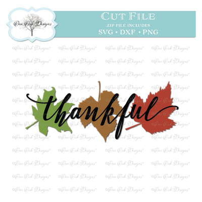 Thankful with Leaves SVG One Oak Designs 
