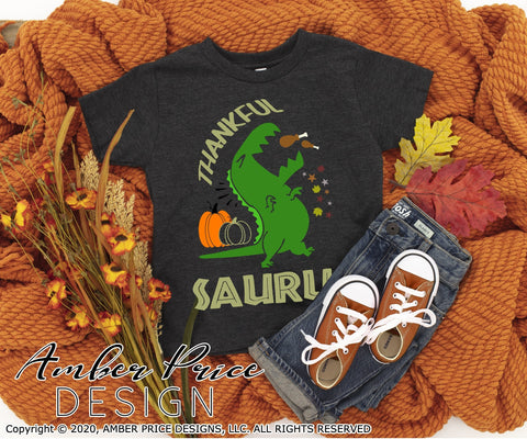 Thankfulsaurus SVG PNG DXF Bundle | Siblings Thanksgiving shirt SVG | Thanksgiving Dinosaur T-Rex SVG for Brothers & Sisters SVG Amber Price Design 